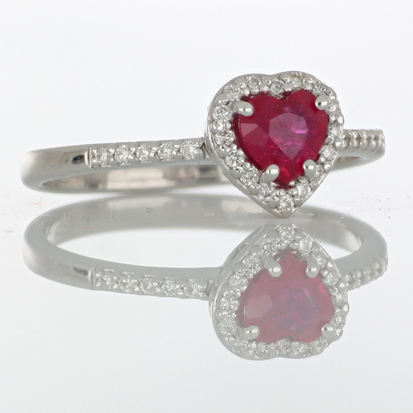 ANELLO GEMORO A CUORE ORO BIANCO 18KT E RUBINO NATURALE AC431BIA.RB