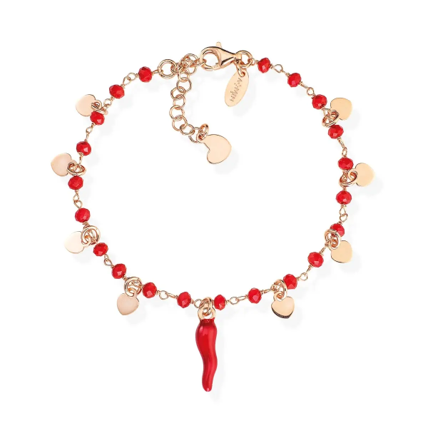 AMEN BRCSHRR1 BRACCIALE CORNETTO ROSSO CRISTALLI E CUORI IN ARGENTO 925%