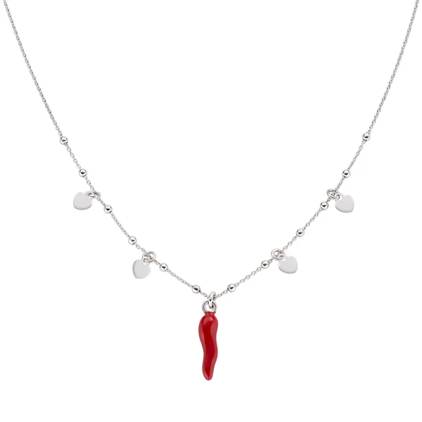 AMEN CLCSHBR COLLANA CUORI RODIO CON CORNETTO ROSSO IN ARGENTO 925%