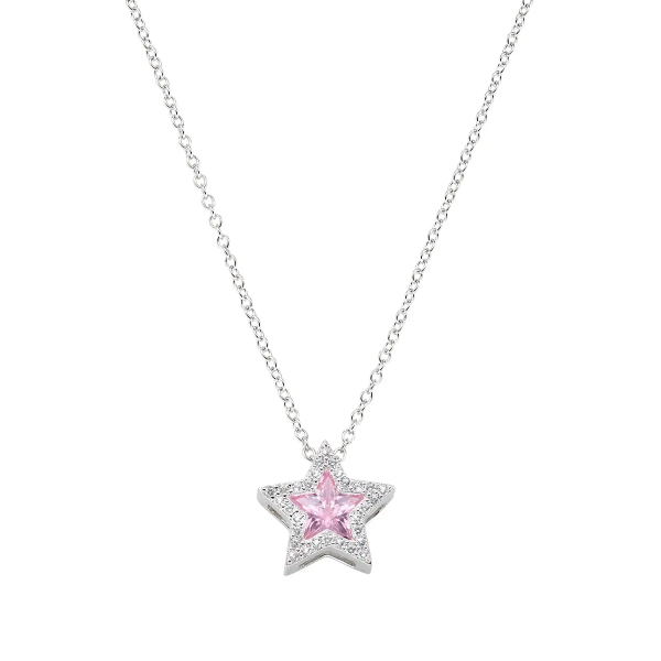 AMEN COLLANA CLPSTBBROZ STELLA CON ZIRCONI BIANCHI E ROSA ARGENTO 925%