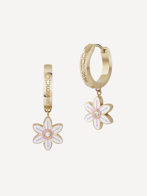 GUESS JUBE04137JWYGWH ORECCHINI CERCHIO FIORE DI LOTO SMALTATO