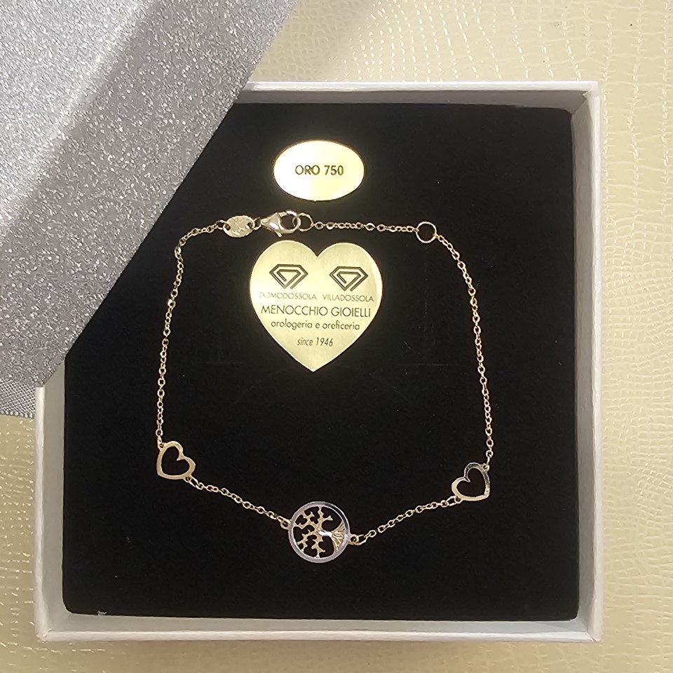 BRACCIALE CON ALBERO DELLA VITA E CUORI ORO GIALLO18KT