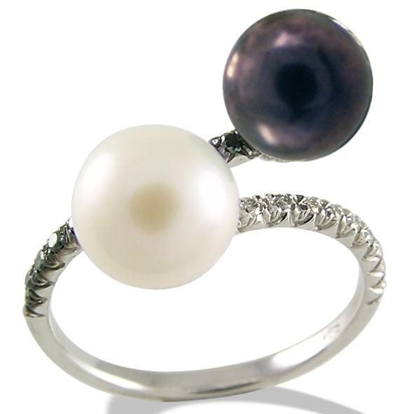 ANELLO GEMORO ORO BIANCO 18KT PERLA E DIAMANTI AP211BIA